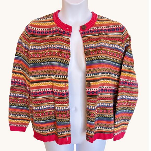 Seasalt Cornwall "Cove Cottage" Fair Isle Organic Cotton Cardigan size 16 - Picture 6 of 12